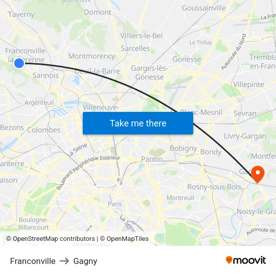 Franconville to Gagny map