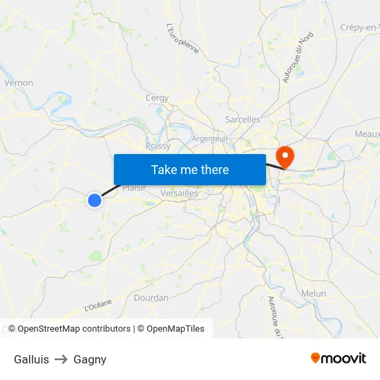 Galluis to Gagny map