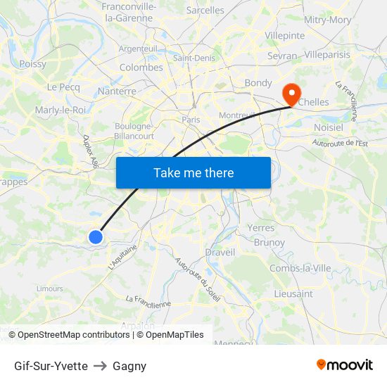 Gif-Sur-Yvette to Gagny map