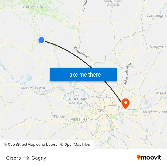 Gisors to Gagny map