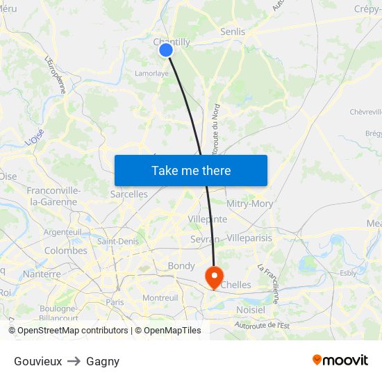 Gouvieux to Gagny map