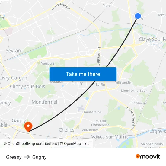 Gressy to Gagny map