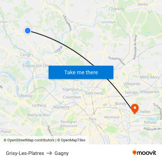 Grisy-Les-Platres to Gagny map