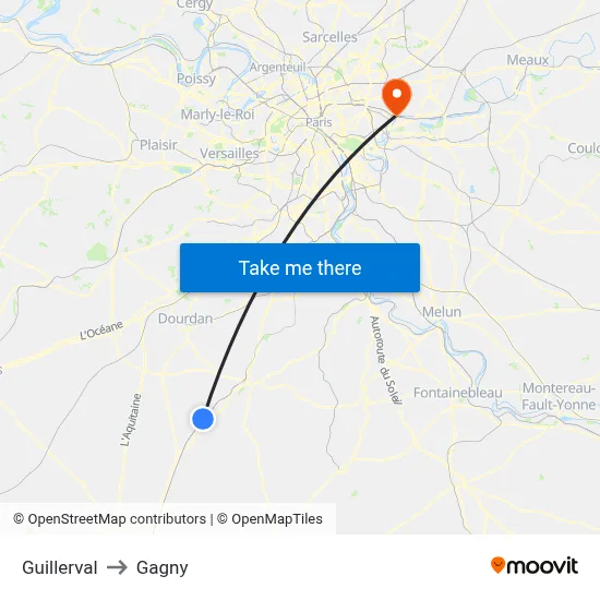 Guillerval to Gagny map