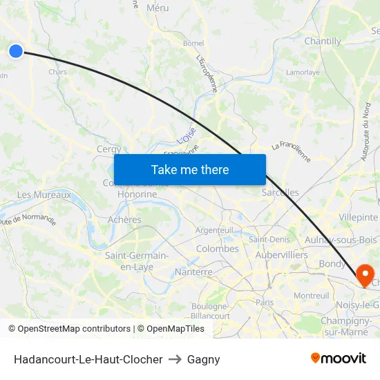 Hadancourt-Le-Haut-Clocher to Gagny map
