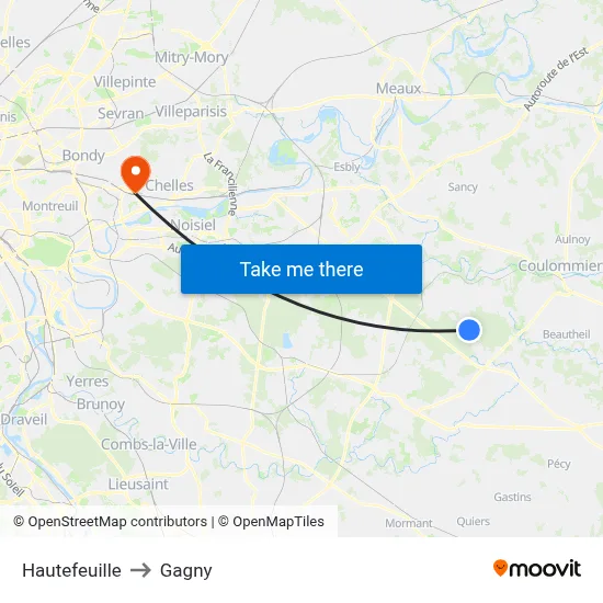 Hautefeuille to Gagny map