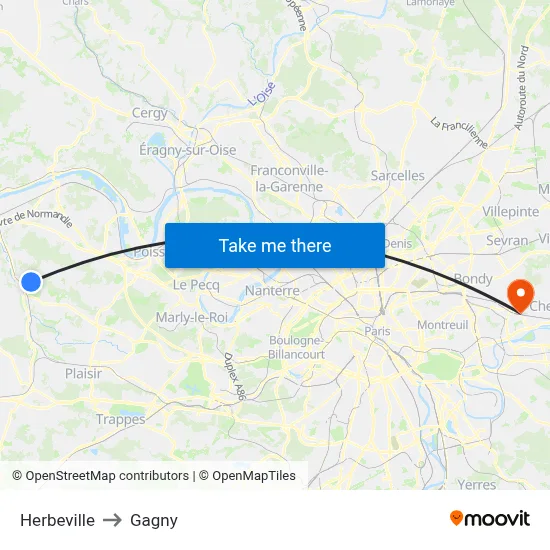 Herbeville to Gagny map