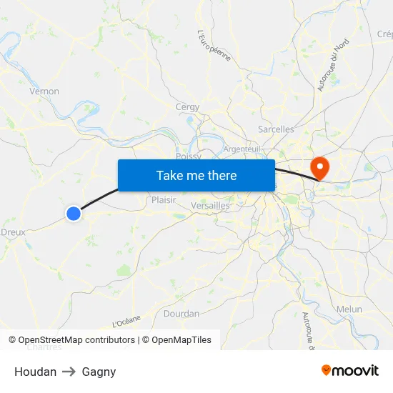 Houdan to Gagny map