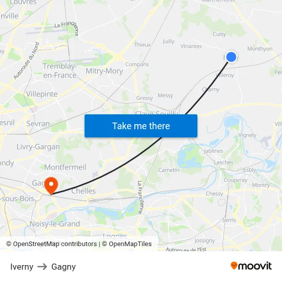 Iverny to Gagny map