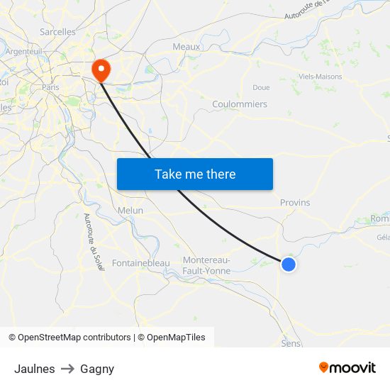 Jaulnes to Gagny map