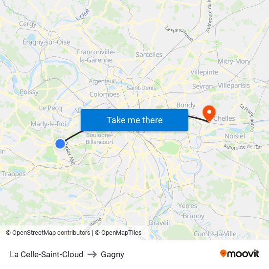 La Celle-Saint-Cloud to Gagny map