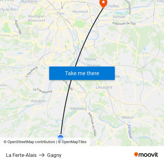 La Ferte-Alais to Gagny map
