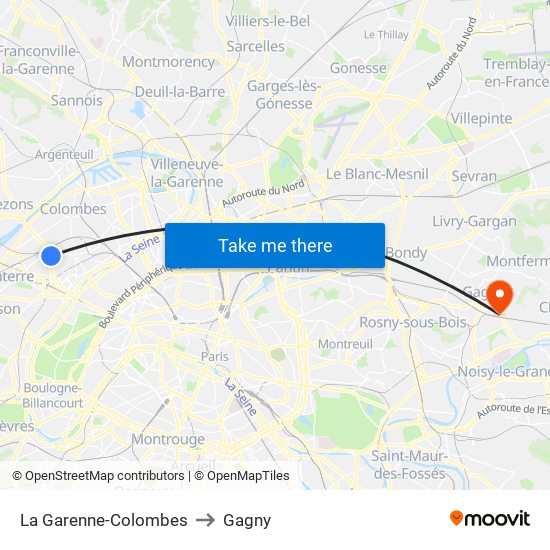 La Garenne-Colombes to Gagny map