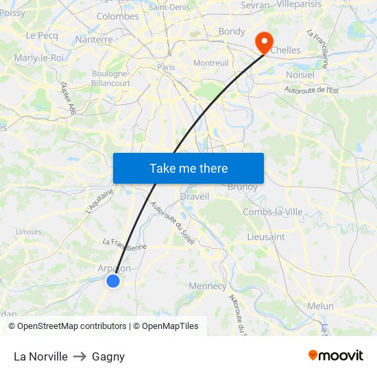 La Norville to Gagny map