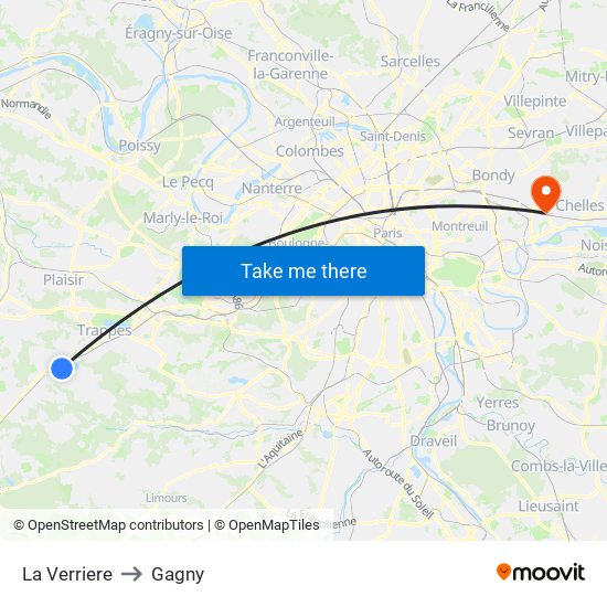 La Verriere to Gagny map