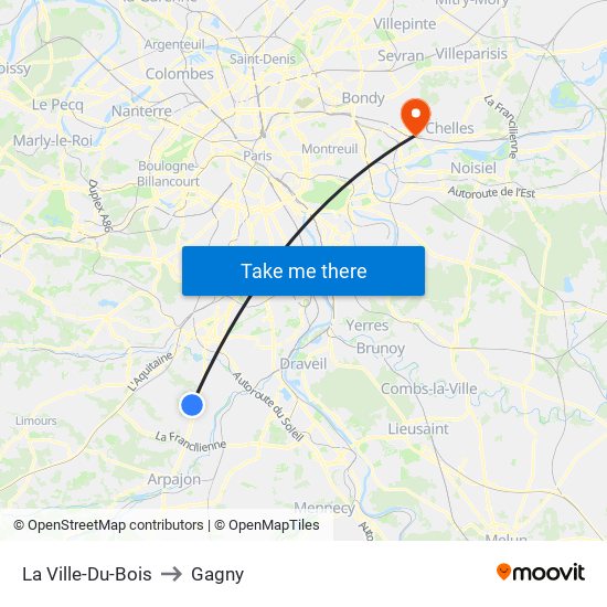 La Ville-Du-Bois to Gagny map