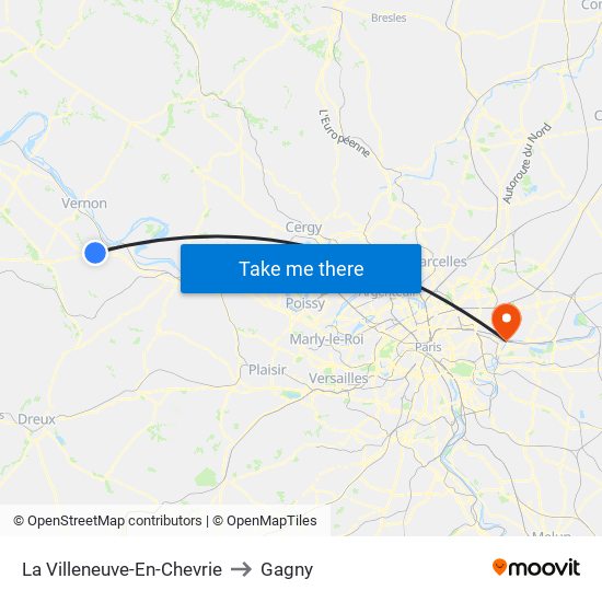 La Villeneuve-En-Chevrie to Gagny map