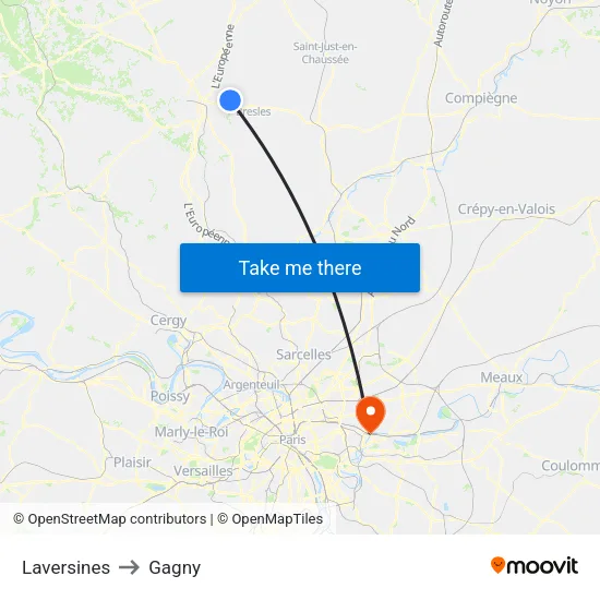 Laversines to Gagny map