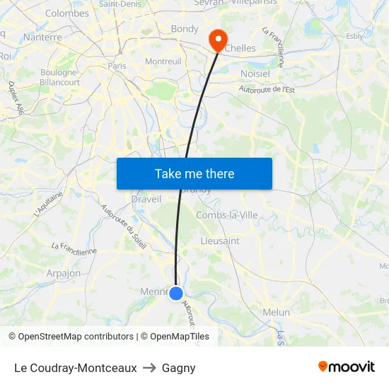 Le Coudray-Montceaux to Gagny map