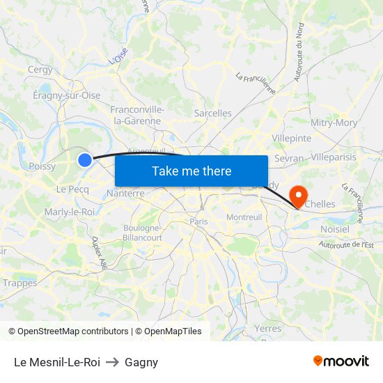 Le Mesnil-Le-Roi to Gagny map