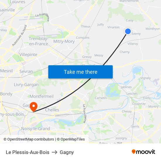 Le Plessis-Aux-Bois to Gagny map