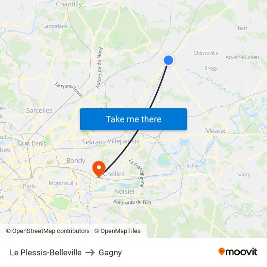 Le Plessis-Belleville to Gagny map