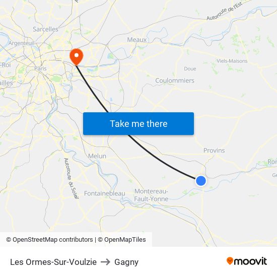 Les Ormes-Sur-Voulzie to Gagny map