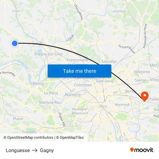 Longuesse to Gagny map