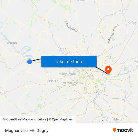 Magnanville to Gagny map