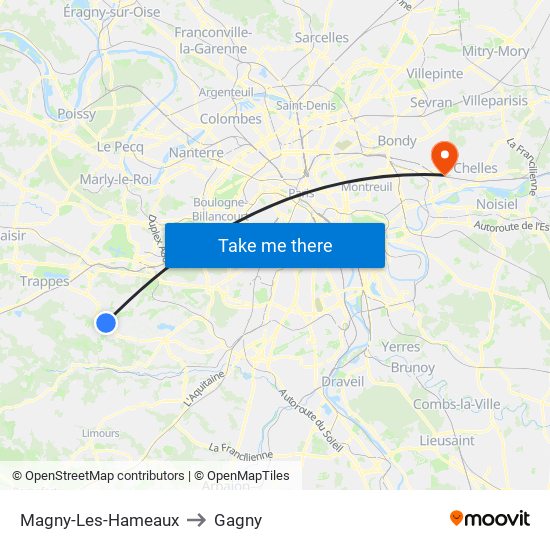 Magny-Les-Hameaux to Gagny map