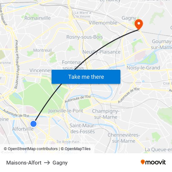 Maisons-Alfort to Gagny map