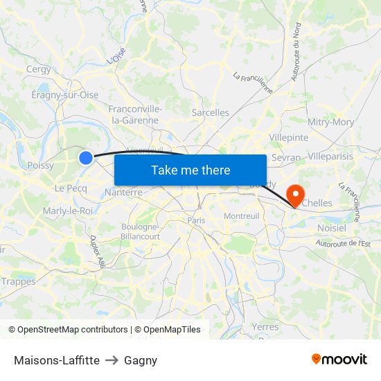 Maisons-Laffitte to Gagny map