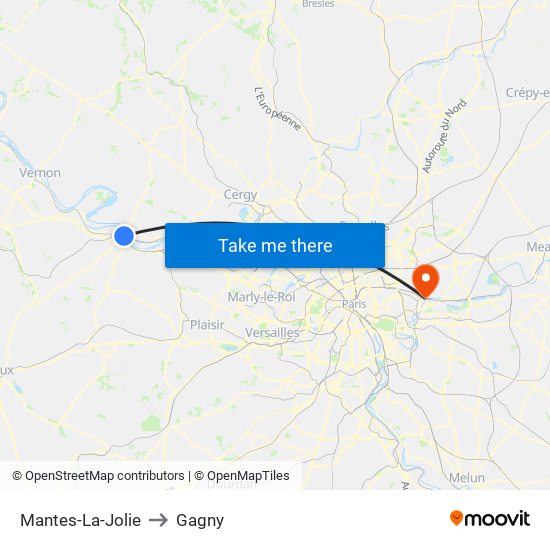 Mantes-La-Jolie to Gagny map