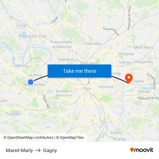 Mareil-Marly to Gagny map
