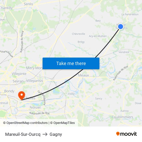 Mareuil-Sur-Ourcq to Gagny map