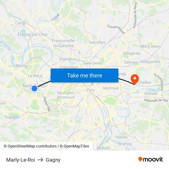 Marly-Le-Roi to Gagny map