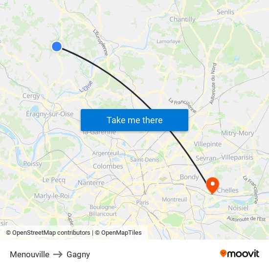 Menouville to Gagny map