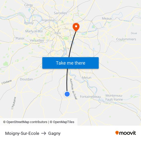 Moigny-Sur-Ecole to Gagny map