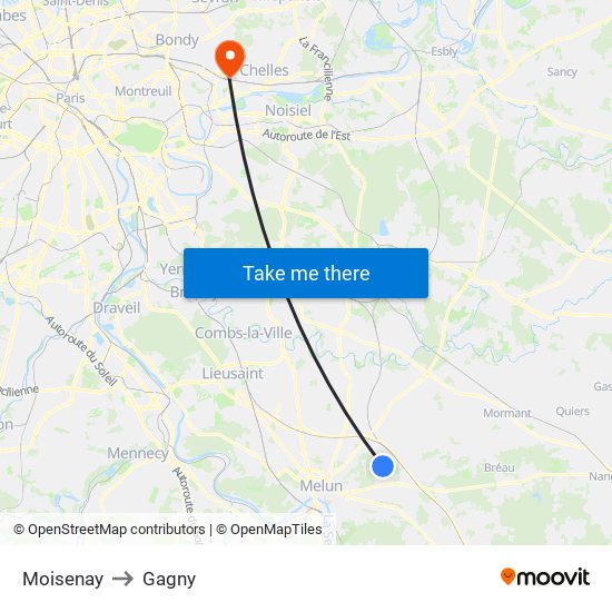 Moisenay to Gagny map