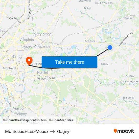 Montceaux-Les-Meaux to Gagny map