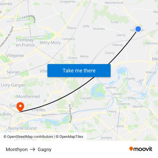 Monthyon to Gagny map