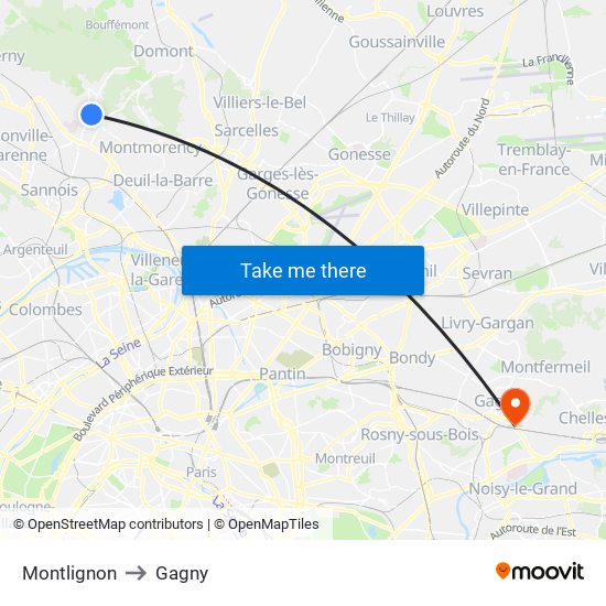 Montlignon to Gagny map