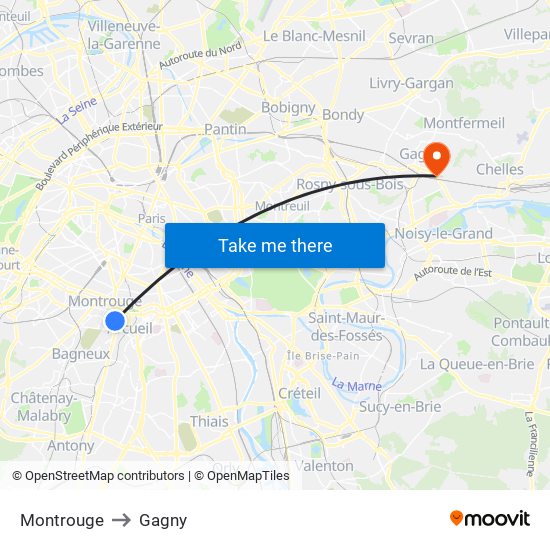 Montrouge to Gagny map
