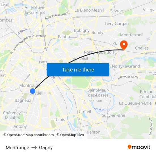Montrouge to Gagny map