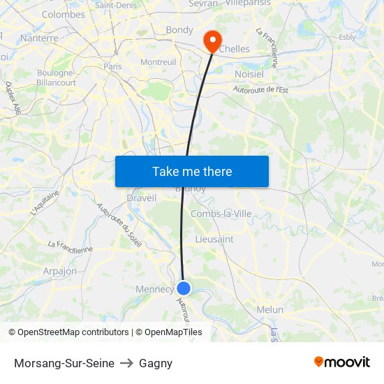 Morsang-Sur-Seine to Gagny map