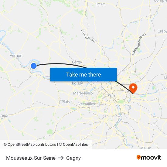 Mousseaux-Sur-Seine to Gagny map