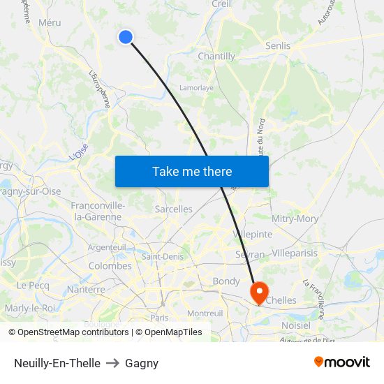 Neuilly-En-Thelle to Gagny map