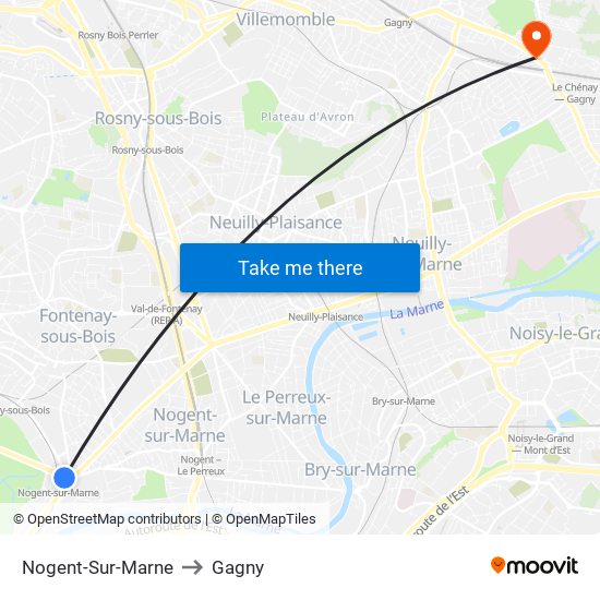 Nogent-Sur-Marne to Gagny map