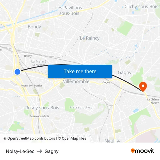 Noisy-Le-Sec to Gagny map