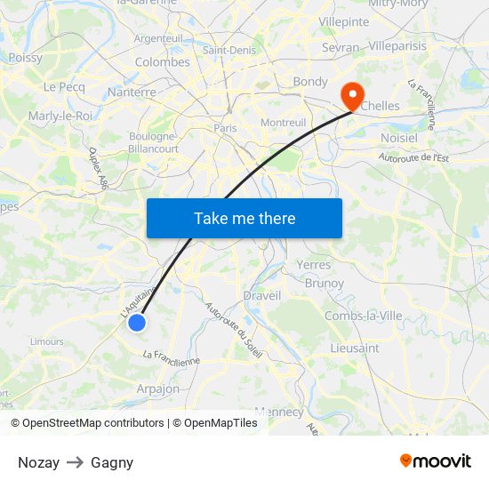 Nozay to Gagny map